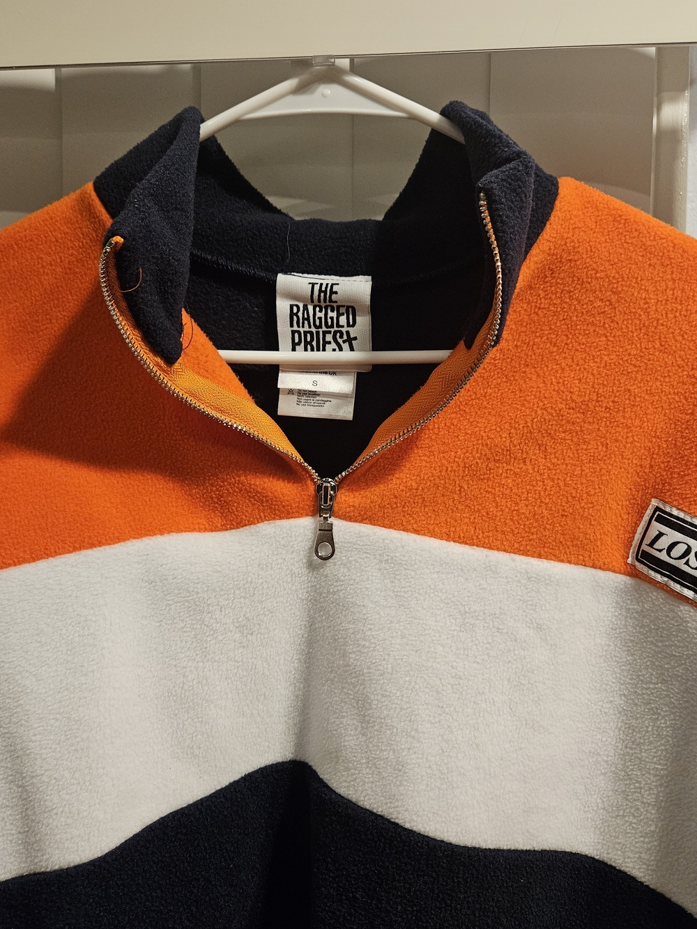 The Ragged Priest Orange, White & Navy Colorblock Half-Zip Crop Top